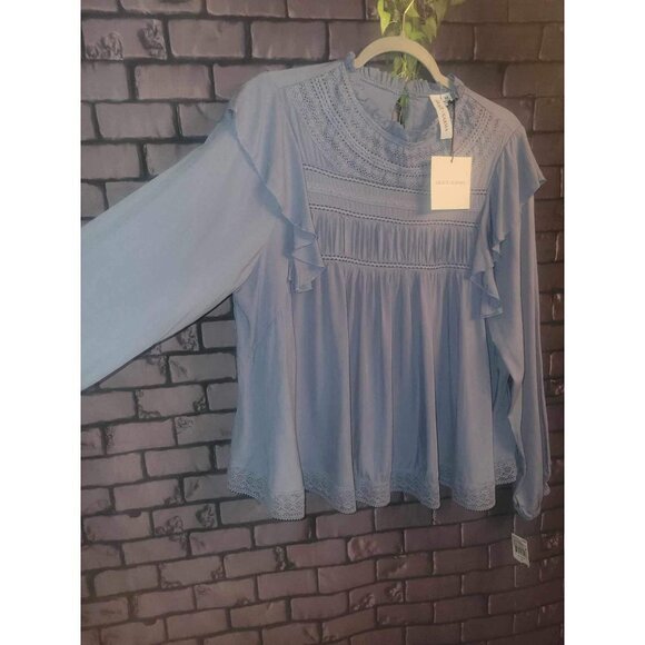 NWT Grace And Karma Cottage Core Cornflower Blue Lace and Ruffle Longs Sleeved B - Picture 3 of 6